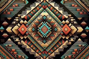 Aztec geometric pattern in traditional ornamental ethnic style. AI photo