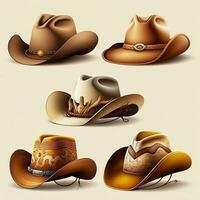 Set of cowboy hat illustration on white background for design. AI photo