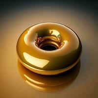 Perfect golden donut with glaze on gold background. AI photo