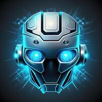 Robot Icon Illustration on Blue. photo