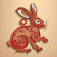 Rabbit symbol of Chinese Lunar New Year 2023 paper cut design. photo