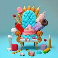 Festive confectionery throne. Creative sugar addiction concept. AI photo