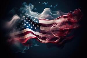 Usa flag in flowing smoke abstract flag wall, digital illustration painting . photo