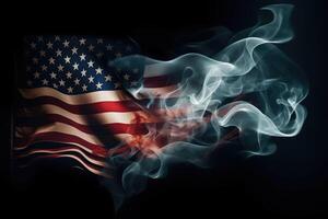 Usa flag in flowing smoke abstract flag wall, digital illustration painting . photo