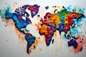 world map continents with bright watercolor . photo