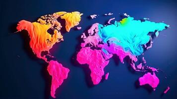 world map continents with bright watercolor . photo