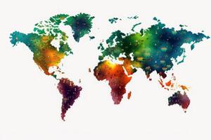 world map continents with bright watercolor . photo