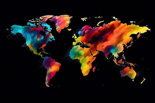 world map continents with bright watercolor . photo