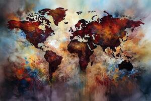 world map continents with bright watercolor . photo