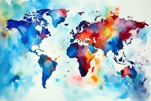 world map continents with bright watercolor . photo