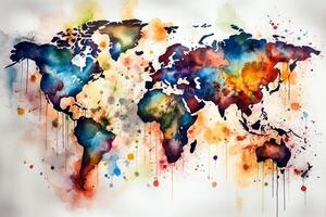 world map continents with bright watercolor . photo