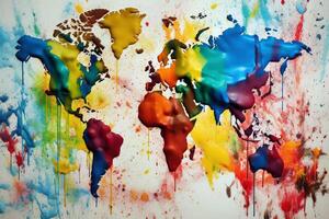 world map continents with bright watercolor . photo