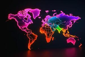 mundo mapa continentes con brillante acuarela . ai generado foto