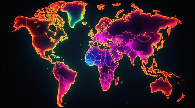 world map continents with bright watercolor . photo