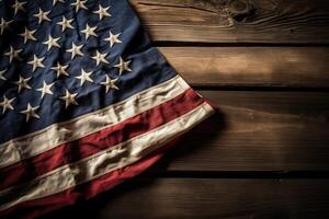 United States Flag On Wooden Background . photo