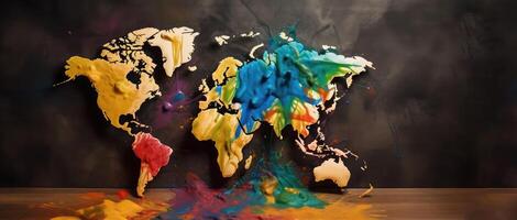 world map continents with bright watercolor . photo