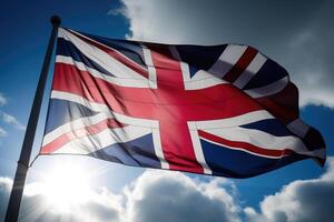 Waving flag of United Kingdom - Flag of Great Britain . AI Generated photo
