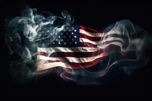 Usa flag in flowing smoke abstract flag wall, digital illustration painting . photo