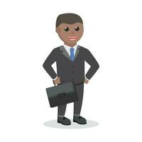 businessman african hold a briefcase design character on white background vector