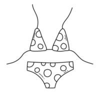 Women swimsuit in doodle style. Vector illustration. Linear style. Bra and briefs with polka dots.