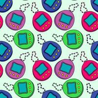 Retro seamless pattern set with colorful Japanese toy 90s. Cute background vintage elements. Video games symbol design vector