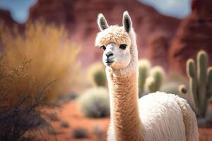 alpaca tiene largo cuello naturaleza antecedentes. ai generado foto