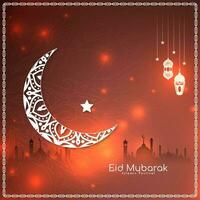 hermosa eid Mubarak festival saludo islámico tarjeta creciente Luna diseño vector