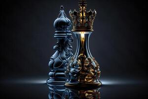 ai generado ajedrez competencia concepto en negro antecedentes. foto