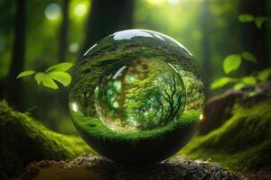 ai generado verde vaso mundo esfera en natural antecedentes. foto