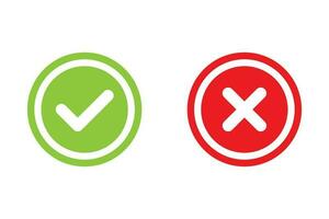 Tick and cross signs. Green checkmark OK and red X icons vector. Circle symbols YES and NO button for vote, decision, web, logo, app, UI. illustration. vector