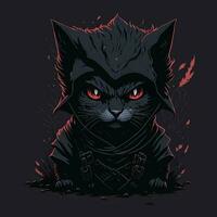 ninja cat illustration face evil  for t-shirt design style red color with element dark magic splash dark pastel colors fantasy art vibes digital painting vector