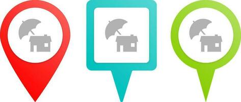 Home, house, insurance, property. Multicolor pin vector icon, diferent type map and navigation point.