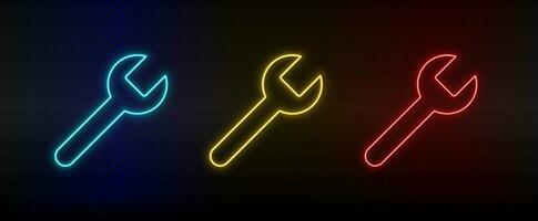 Neon icon set garage tool, repair. Set of red, blue, yellow neon vector icon.