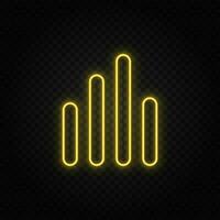 analytics, bar chart yellow neon icon .Transparent background. Yellow neon vector icon.