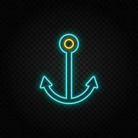 Anchor. Blue and yellow neon vector icon.