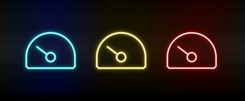 dashboard, performance, speed neon icon set. Set of red, blue, yellow neon vector icon on dark.