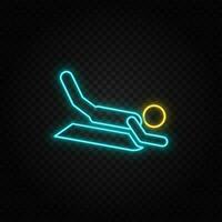 Sledding. Blue and yellow neon vector icon.