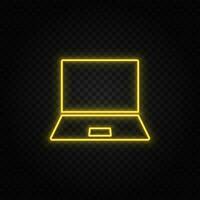 notebook yellow neon icon .Transparent background. Yellow neon vector icon .