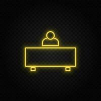 workplace, user yellow neon icon .Transparent background. Yellow neon vector icon.