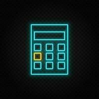 Calculator. Blue and yellow neon vector icon.