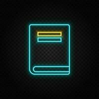 Book. Blue and yellow neon vector icon.