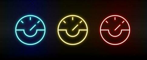 dash, gauge, speed neon icon set. Set of red, blue, yellow neon vector icon.