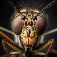 de cerca macro fotografía de continuar mosca casa mosca moscas insectos ai generativo foto