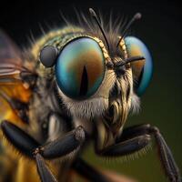 de cerca macro fotografía de continuar mosca casa mosca moscas insectos ai generativo foto