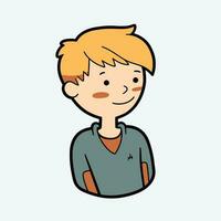 Cartoon cute boy stands in a confident pose, arms crossed over his chest. Colorful vector isolated kids illustration.