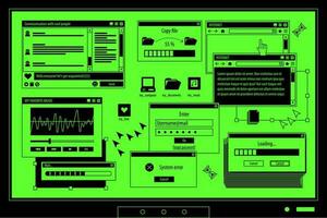 The screen of an old retro PC in the y2k style. Retro wave and vaporwave background. Bright vintage computer interface vector