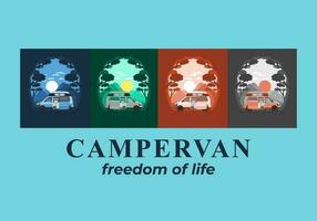 Colorful illustration badge of campervan in nature vector