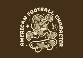 Clásico mascota personaje de americano fútbol americano pelota saltando en patinar tablero vector