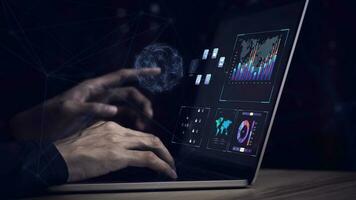 businessman working with business Analytics and Data Management System on computer, online document management and metrics connected to database. Corporate strategy for finance, operations, sales. photo