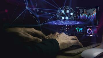 businessman working with business Analytics and Data Management System on computer, online document management and metrics connected to database. Corporate strategy for finance, operations, sales. photo